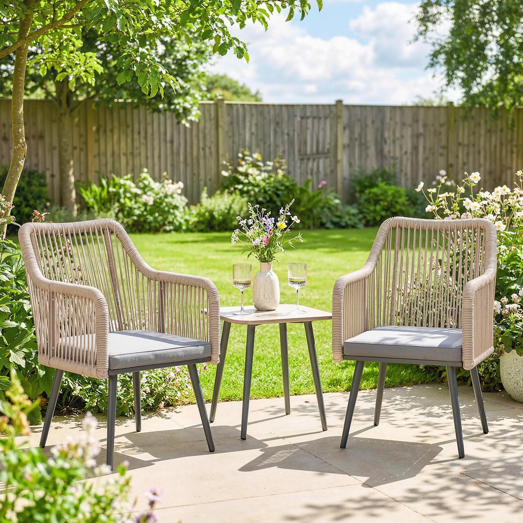 Garden Chair Set of 2 Weatherproof Garden Chairs with Armrest Seat Cushion Metal Frame up to 120 kg Load Capacity Light Grey