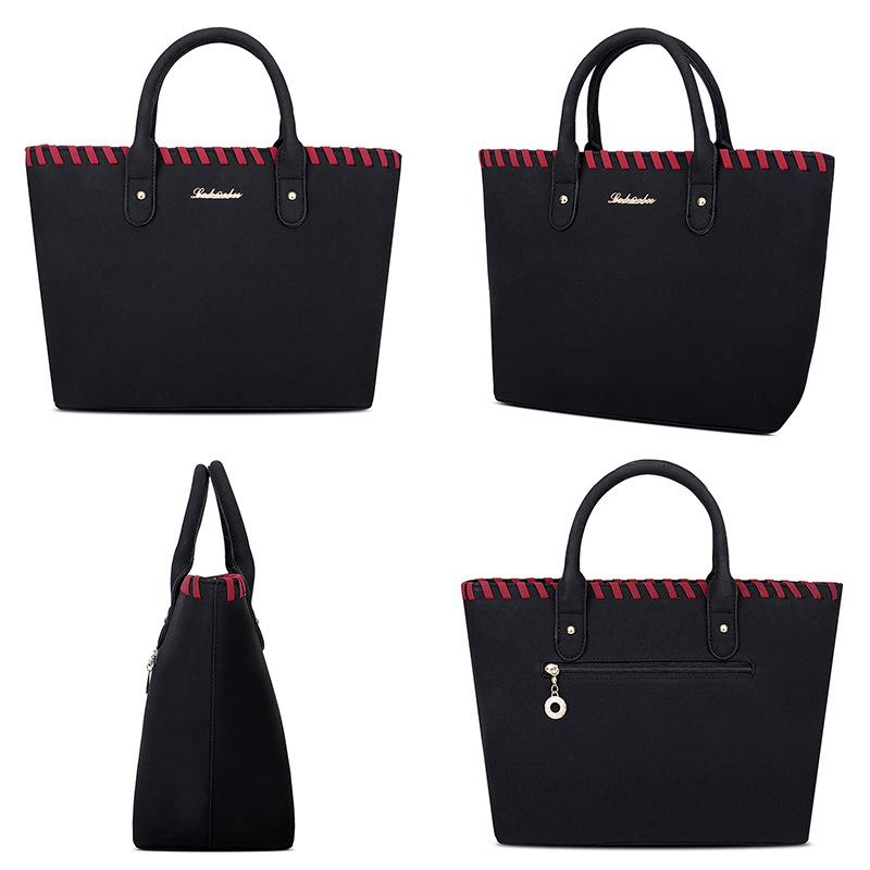 Hochwertige neue Schultertasche in Kontrastfarbe, gewebte Eimertasche mit großem Fassungsvermögen, einfarbige Handtasche mit Verschluss, Umhängetasche, fünfteiliges Set