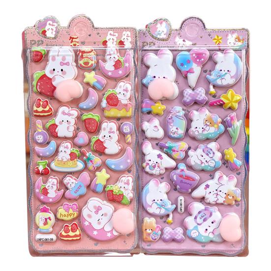 3D Puffy Stickers Panda Rabbit Bear Animal Squishy Stickers for Kids Cute Bubble Butt Stickers for Crafts Phone Case Decor