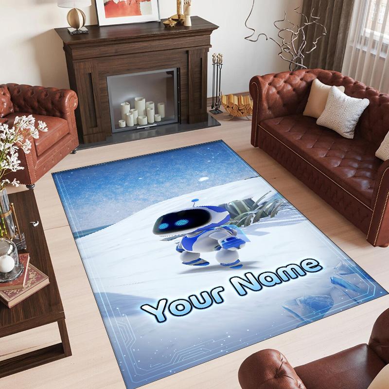 Personalized Crystal Velvet Carpet Custom Name Text,Astro Bot Anti Slip Area Rug For Home Decoration