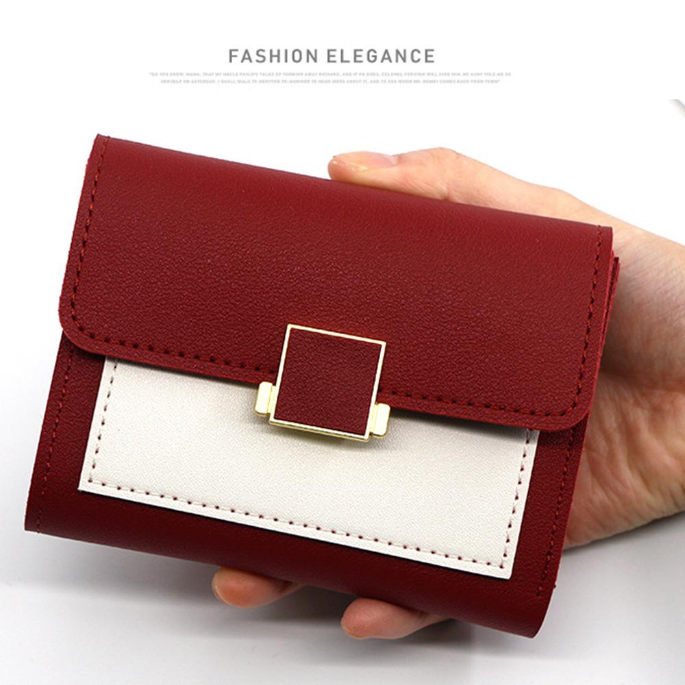 Fashion Women Wallet Luxury PU Leather Patchwork Short Purse Slim Trifold Card Holder Female Small Square Buckle Clutch Coin Bag
