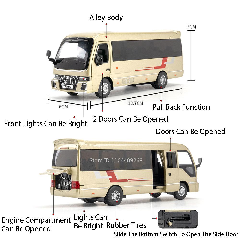 1:32 Scale Coaster Business Bus Model Toy Car Diecast Metal Sound Light Pull Back Police Vehicle Models Toys Gifts for Boys