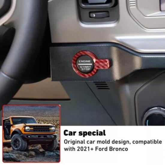 For 21-2024 Ford Bronco Red Carbon Car Engine Start/Stop Push Button Trim Cover