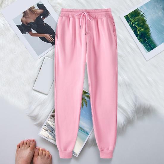 Damen Sporthose mit Kordelzug, elastischer Bund, lockere Jogginghose mit Knöchelband und Taschen, einfarbig, Jogginghose, Laufhose, Freizeithose
