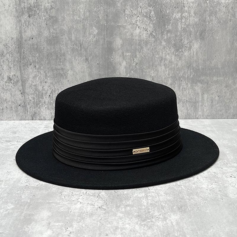 

European And American Retro Wool Top Hat Women S Autumn And Winter British Felt Hat Travel French Elegant Versatile Celebrity Flat Top Hat m (56-57.5cm) can be adjusted to a smaller size