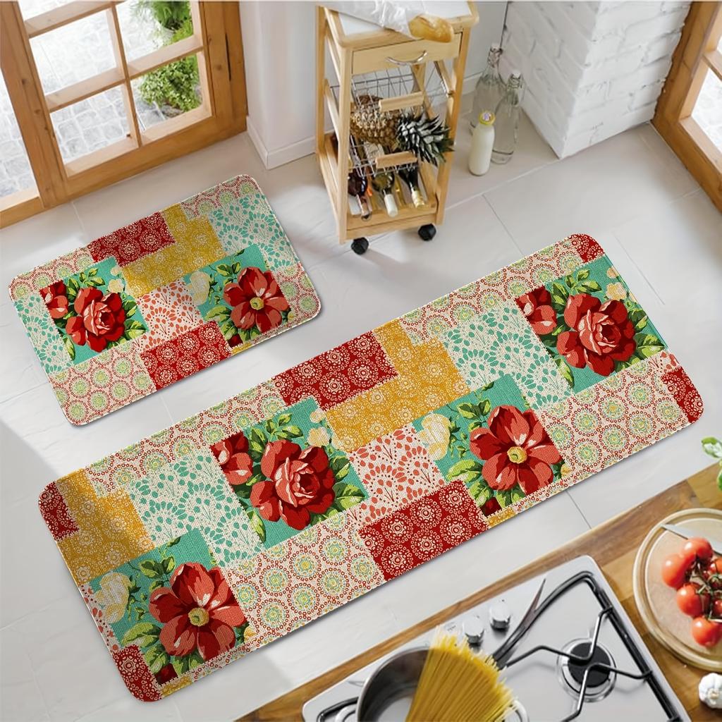1Pcs Anti Fatigue Kitchen Rugs,  floral Print Waterproof Non-Slip Thick Cushioned Kitchen Mat Heavy Duty Comfort Standing Mat for Kitchen