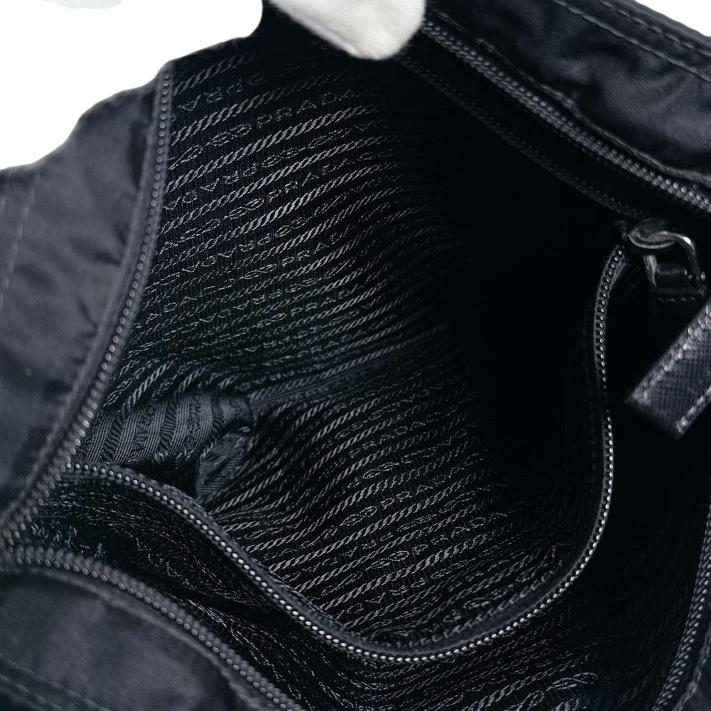 Prada Diagonally Hung Triangle Logo Shoulder Bag Nylon Black Unisex Used