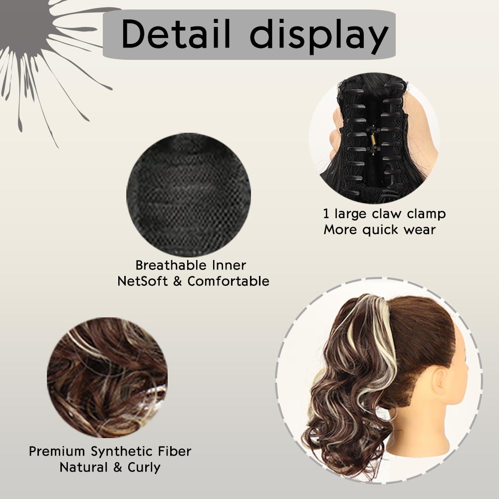 Synthetic Drawstring Ponytail Short Wavy Curly Ponytail Clip In Hair Extensions Natural Looking For Women Daily Use