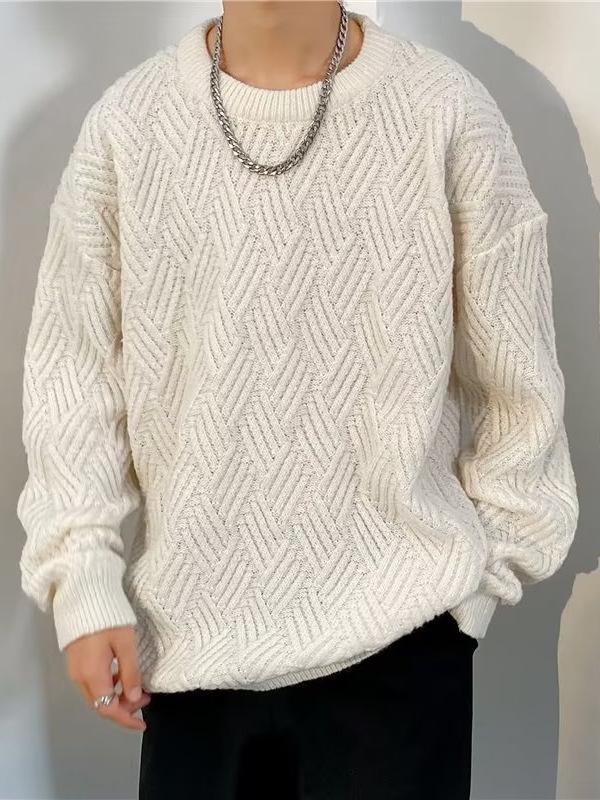 Unisex Crossed Cable Knit Sweater: Thick, Loose, Long-Sleeve, Round Neck - Perfect for Autumn/Winter.