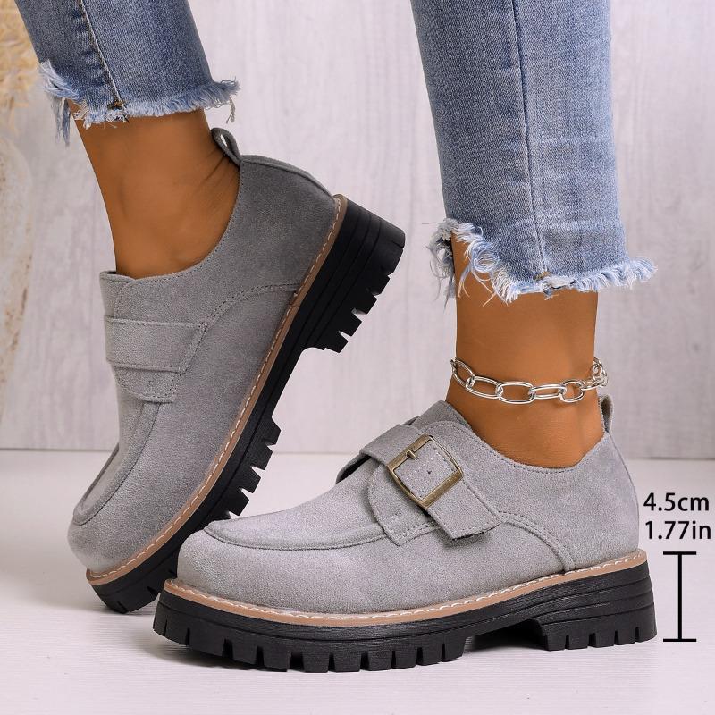 Round Toe Slip-On Loafers for Women – Large-Size Chunky Sole Shallow Opening Shoes, New Autumn/Winter Casual Flat Footwear