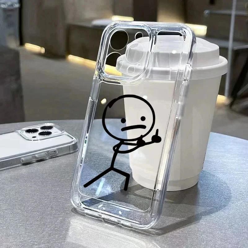 Funny Man Soft Clear Phone Case For iPhone 11 12 13 14 15 Pro Max Middle Finger iPhone 7 8 Plus X XR XS Max Shockproof Cover