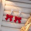 Red Christmas Tassel Earrings with Fur Ball & Bow - Elegant Autumn/Winter Design