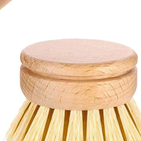 Bamboo Dish Brush Long Handle Medium-Hard Bristles Ergonomic Natural Dish Scrubber with 2 Replacement