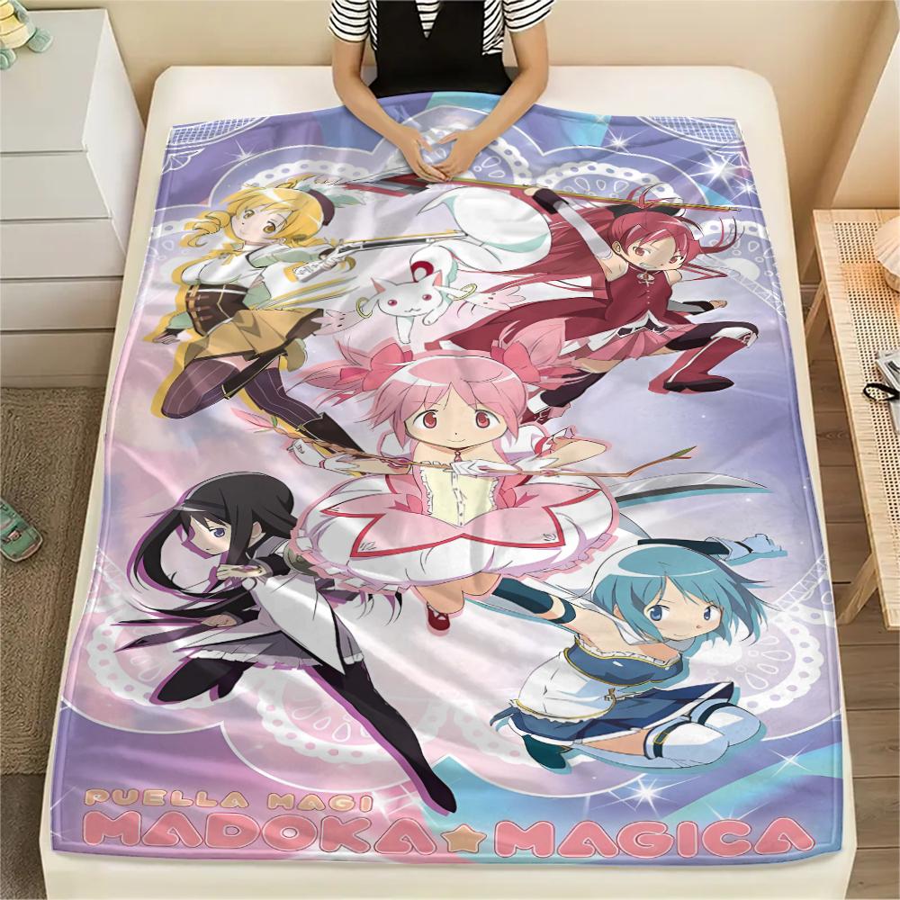 1PC Puella Magi Madoka Magica Print Flannel Blanket, High Quality All Seasons, Home Decor, Warmth and Comfort, Perfect for Christmas Gifts