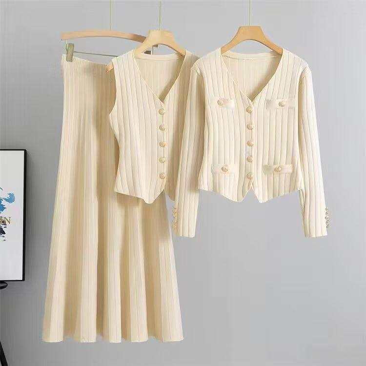 Conjunto de Falda Midi de Punto Ajustado Estilo Coreano - Colección Otoño/Verano 2025 para Mujer