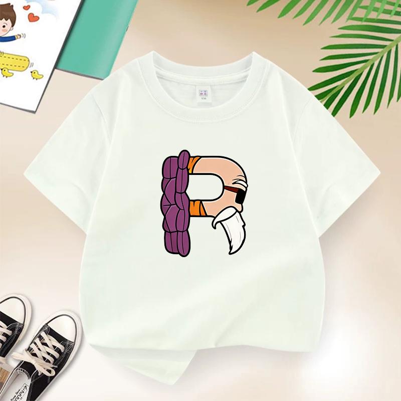 Dragon Ball Summer White Childrens Letter AW Printed Short Sleeve TShirt for Boys and Girls Cute Casual Tee Suitable As AGift