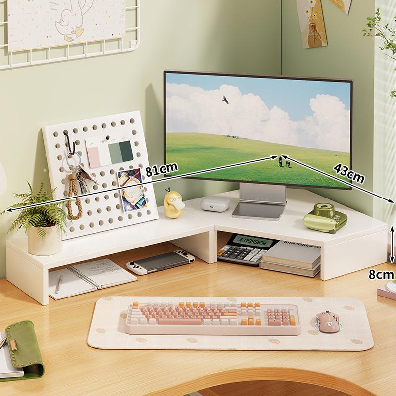Corner Desktop Monitor Stand with Storage Rack