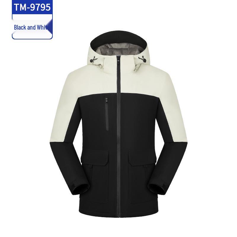Custom Rainproof Windbreaker: Hooded, Fleece-Lined, Thickened Shell Jacket for Hiking, Team Building, and Workwear.
