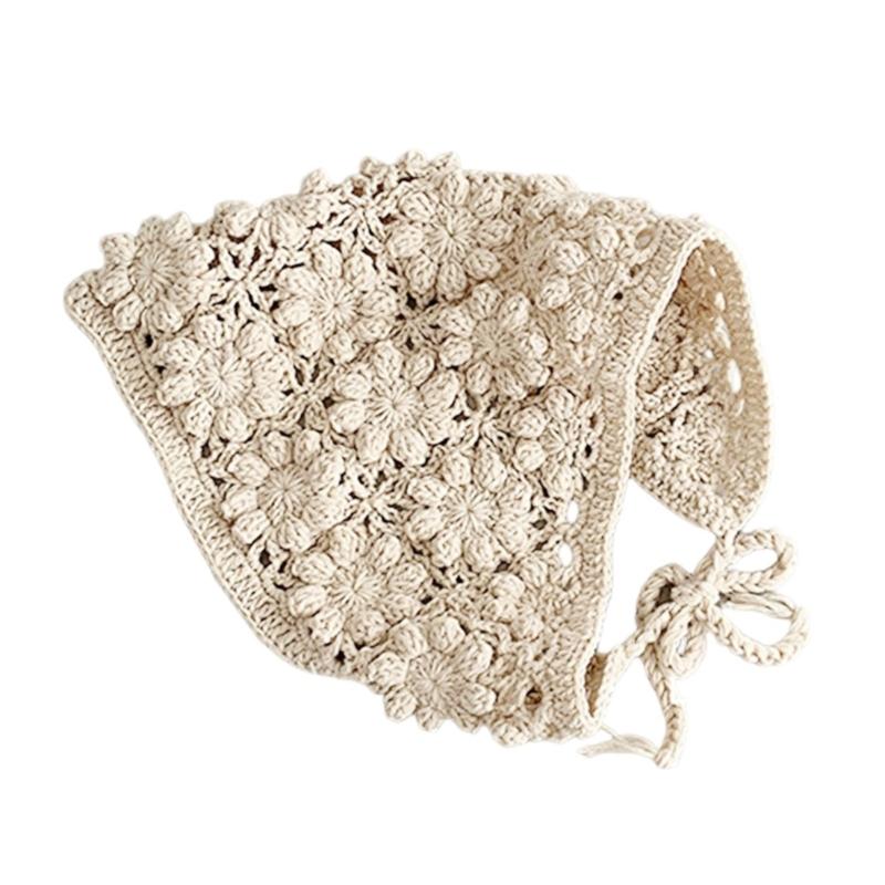 Verstellbares, gestricktes Baby-Kopftuch mit zartem Lochmuster, bequeme Kopfbedeckung, Haarschmuck für Babys und Kinder