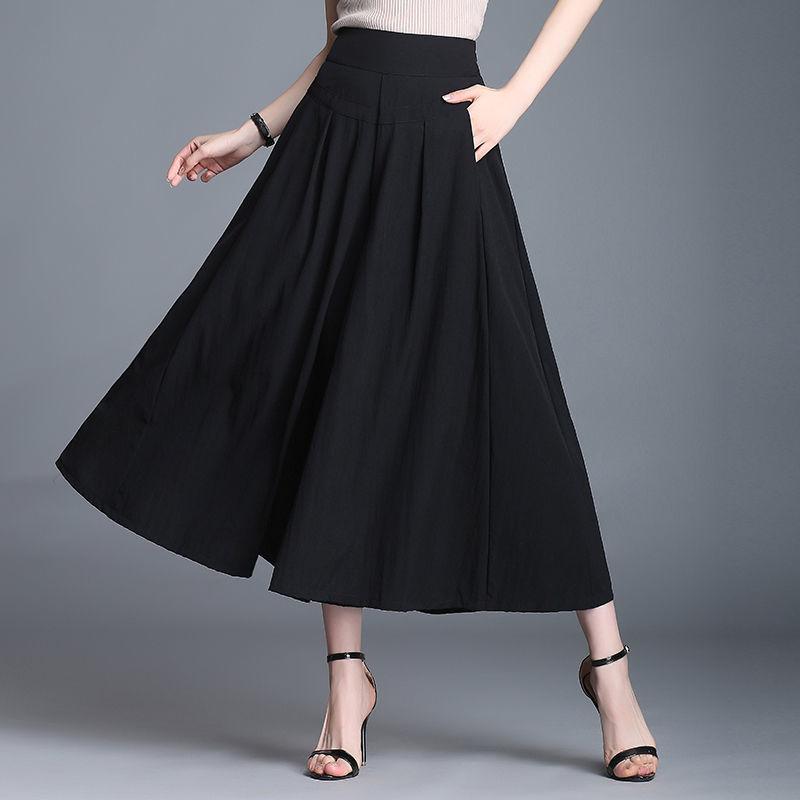 

Женская одежда Корейская мода С высокой талией Элегантные Брюки с широкими штанинами Летние Офисная леди Однотонные Свободные С карманами Юбка Брюки Pantalones M чёрный