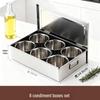 Stainless Steel Rectangular 6-Compartment Seasoning Box