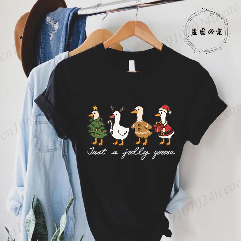 Fashion Funny Just A Goose Duck Xmas Print Tshirt Unisex Short Sleeve Tshirts Christmas Goose Unisex Summer Unisexs Clothing