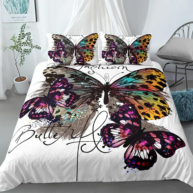 

Постільна білизна з метеликами, Набір підодіяльників з метеликами розміру «Квін», Синьо-червоний набір покривал з принтом метеликів для дівчаток, дітей, підлітків 240x210cm 3pcs