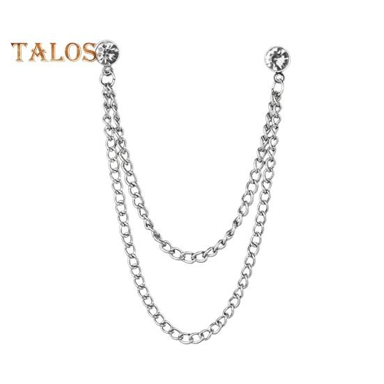 

Мужской костюм булавка со стразами декор двойные цепи противоскользящая нарядная полированная булавка для воротника пальто брошь для одежды для взрослых головные уборы сумки ювелирные изделия белый