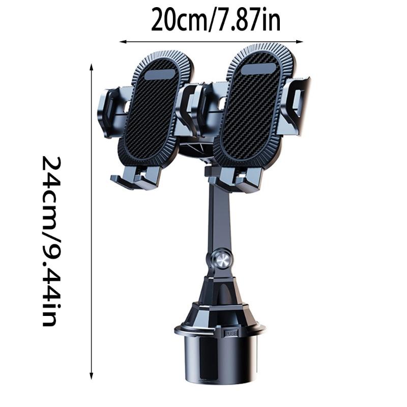 Vehicle Cup Holder Mount Phone Holder Double Adjustable Head For 4.7in to 7.2in Device Silicone Pad Smartphone Stand