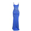 European & American Rhinestone Bodycon Spaghetti Strap Slit Dress for Nightclubs