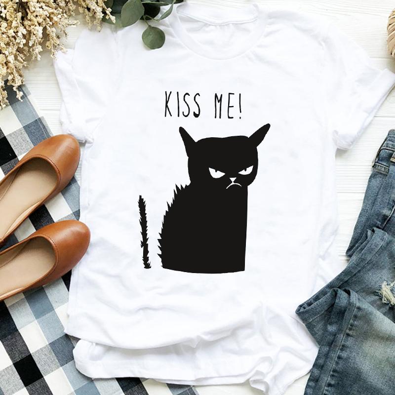 Women Lady Casual Cat Letter Funny 90S Style Cute Print Shirt T Tee For Womens Clothes