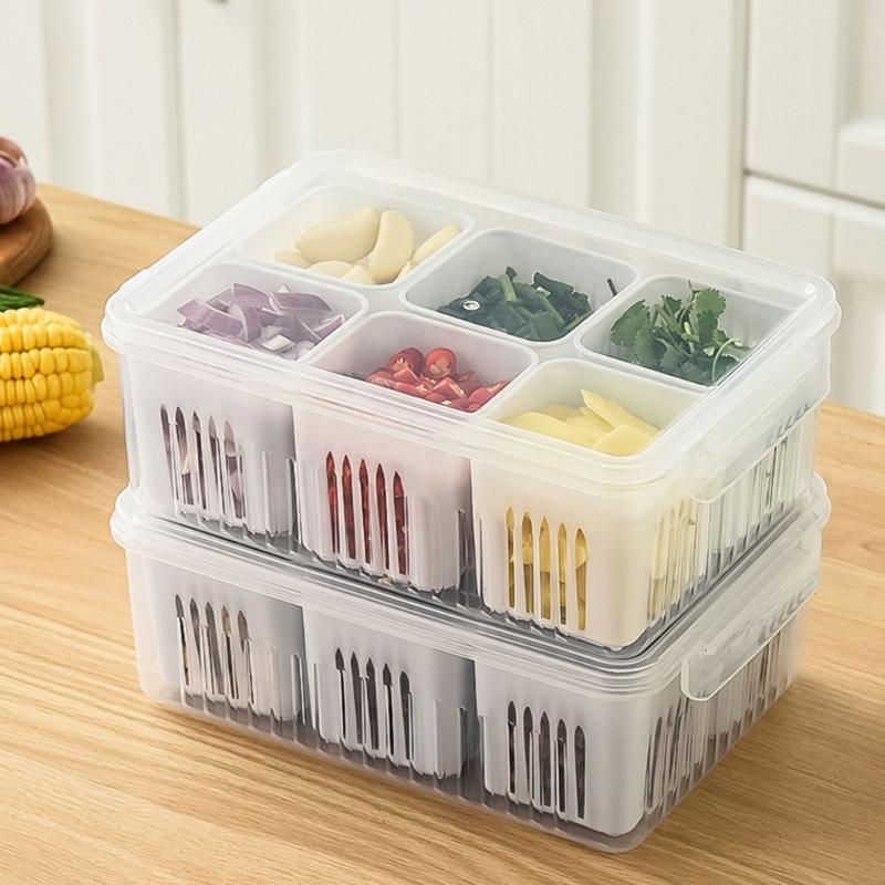 Compartment Refrigerator Storage Box with Lid Home Fridge Fresh-keeping Box