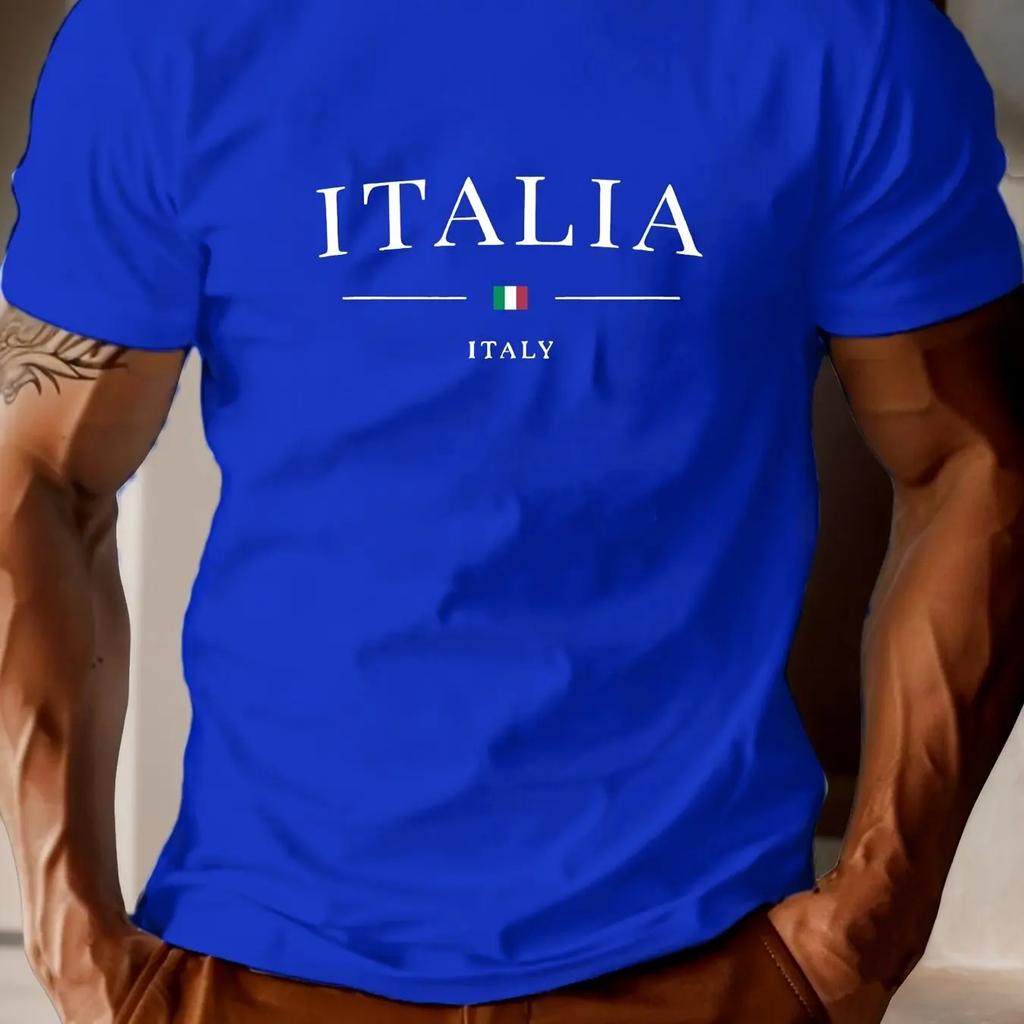 Mens casual Tshirts with Italian patterns and roundneck shortsleeved summer Tshirts featuring the Italian flag pattern