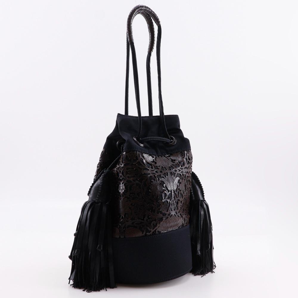 BOTTEGAVENETA Geldbörse Handtasche Perforiertes Leder Fransen Schwarz / Braun Satin/Leder Damen Gebraucht