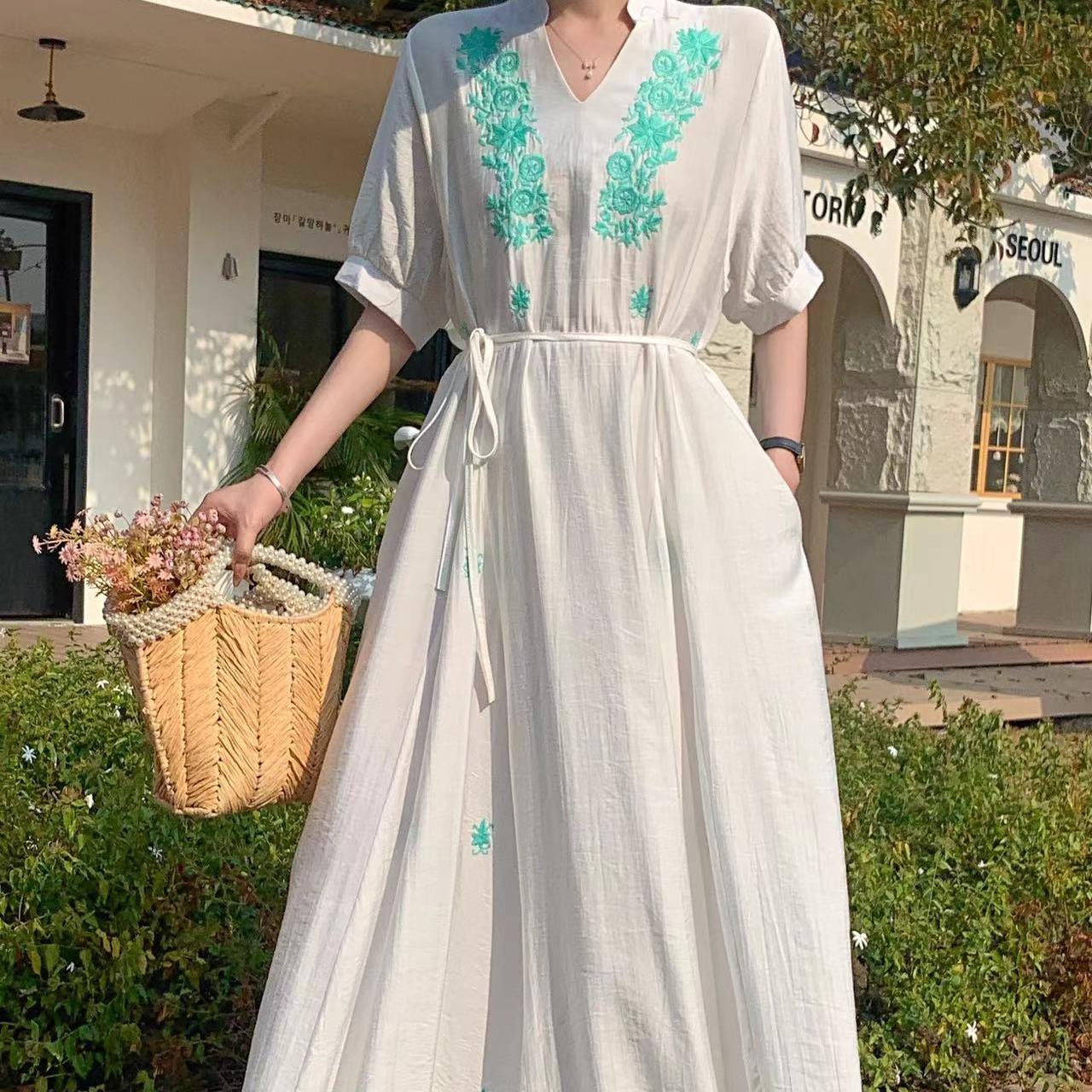 

Винтажное красивое свободное свободное платье большого размера с короткими рукавами и длинными рукавами для женщин, весенне-летнее женское платье One Size белый