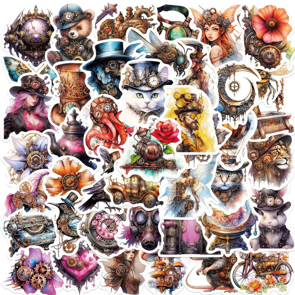 50 Watercolor Steampunk Graffiti Stickers Guitar Laptop Suitcase DIY Waterproof Stickers