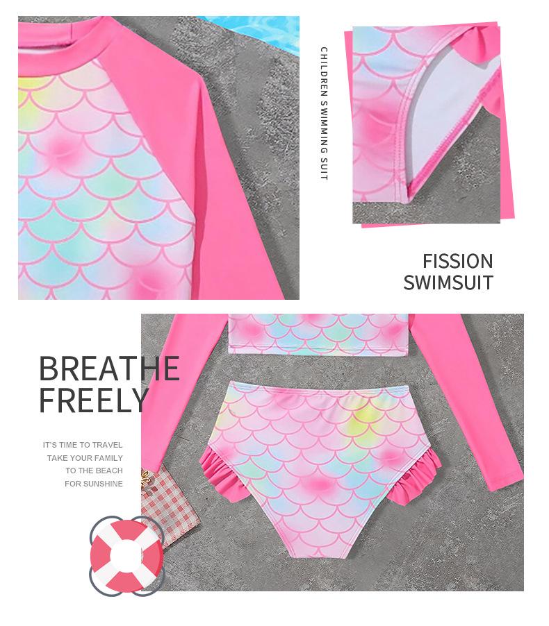 2025 New Style Girls' Long-Sleeve Mermaid Two-Piece Swimsuit