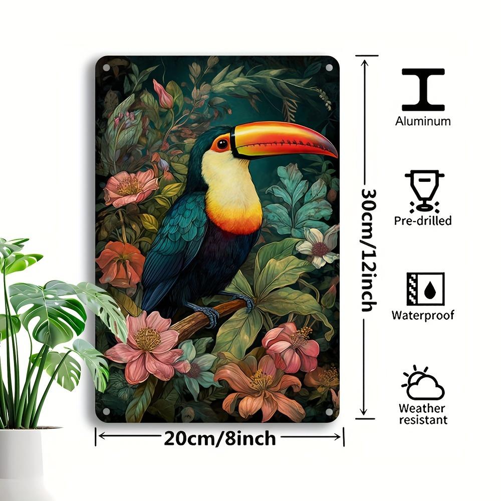 x Inch Vintage Parrot Jungle Iron Sign Colorful Floral Leaf Design Home Bar Decor