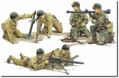 Platz Dragon WW2 US Support Weapons Team Plastic Model DR6198 1/35