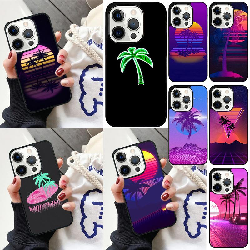 80s Retrowave Neon Palms Tree Phone Case For iPhone 17 Air 15 16e 14 13 Pro Max Coque 12 11 Pro Max PLUS cover