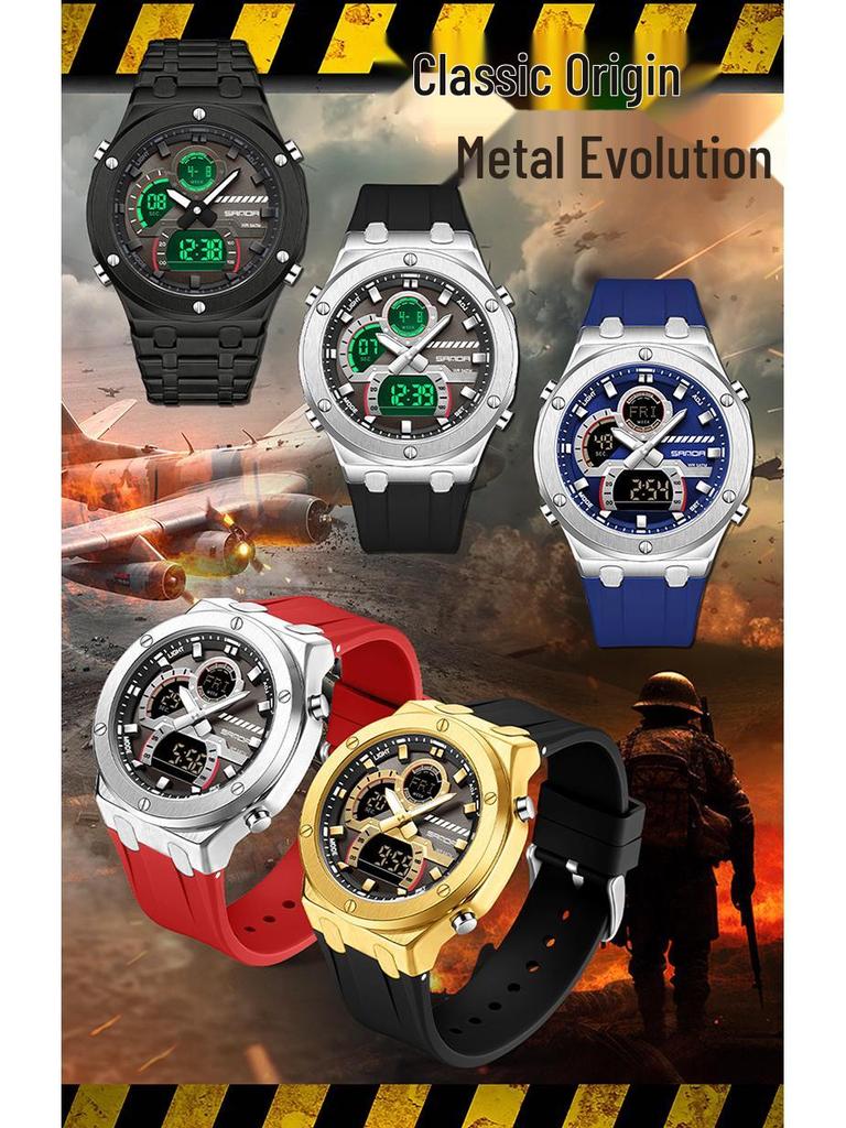 Sanda Trendy Multifunctional Waterproof Student Wristwatch with World Time Display