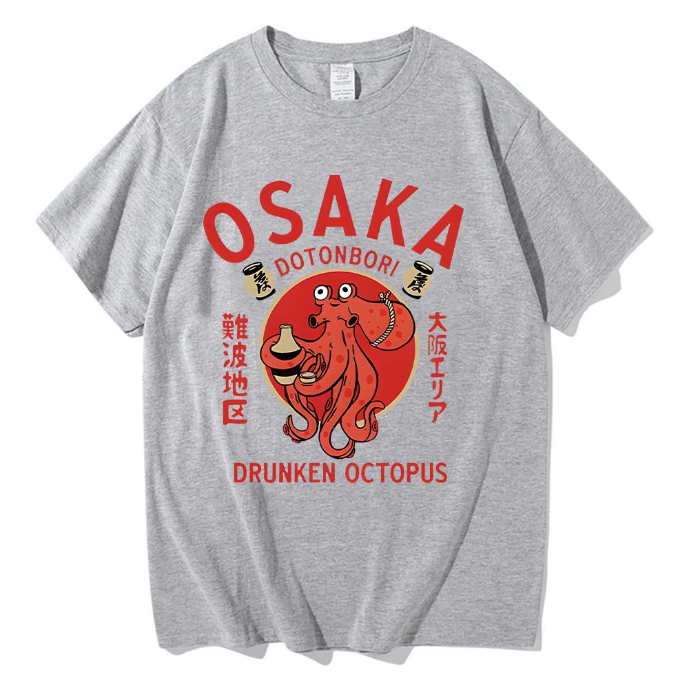 Camisetas Osaka Dotonbori Pulpo Borracho Comida Japonesa Divertidas Algodón Verano Moda Mujer Hombre Tops Vintage Estético