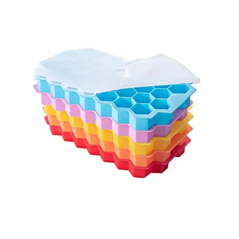 Reusable Silicone Ice Cube Tray with Removable Lids, BPA Free, Creative Honeycomb Cube Maker