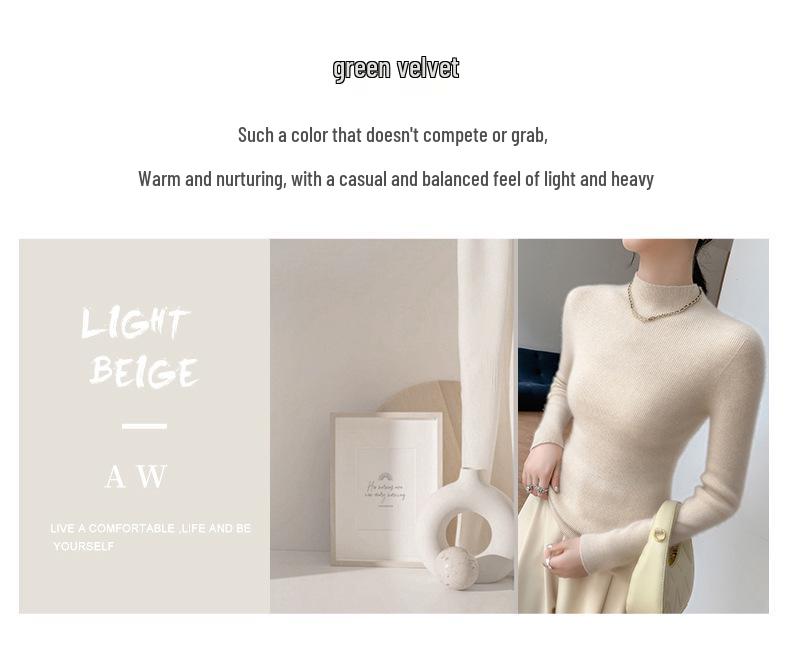 Women's Ribbed Cashmere Sweater: Half-High Neck, Slim-Fit, AW24 Collection, Warm Wool Knit Base Layer.