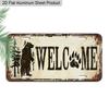2D Flat, 1pc "WELCOME" Bear & Paw Print 12''x6'' Aluminum Sign, Rustic Cabin & Woodland Style Wall & Car Decor for Entryway, Porch, Lake House