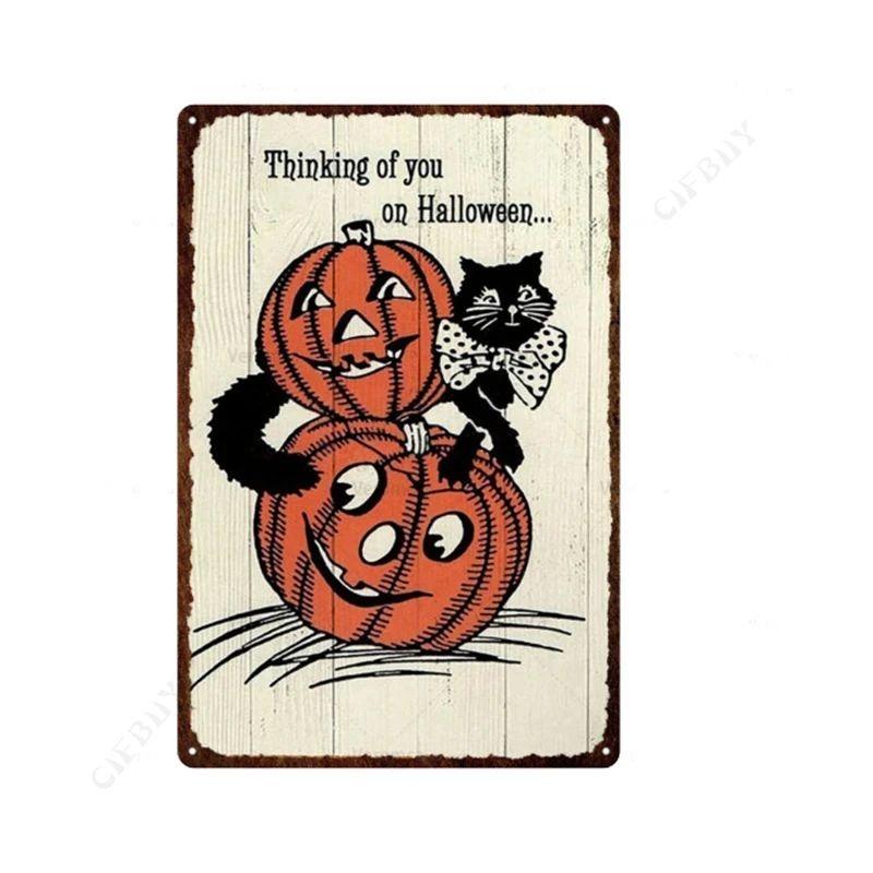 Halloween Metal Sign with Pumpkins, Fall Decor 20x30 Cm