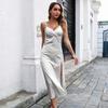 GMXIA Women's Fashion Summer Spring Solid Color Print Sleeveless V-Neck High Waist Casual Dresses