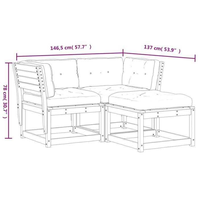 VidaXL Salon de Jardin avec Coussins 3 pcs, Sièges de Patio, Ensemble de Meubles, Mobilier de Terrasse Arrière-cour 3216993