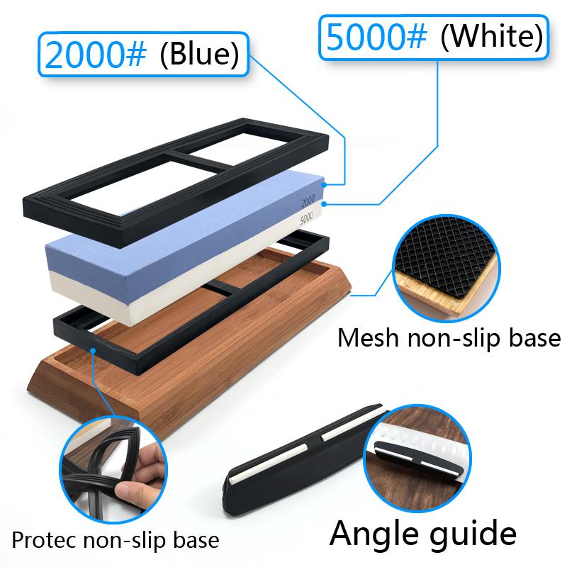 7Pcs Set Sharpening Stone Set Grit 240-8000# Whetstone Grindstone With Wooden Base Angle guide Woodwork Tool Grinding System