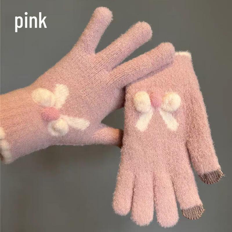 

Женские вязаные зимние перчатки с сенсорным экраном и отделкой в виде банта One Size